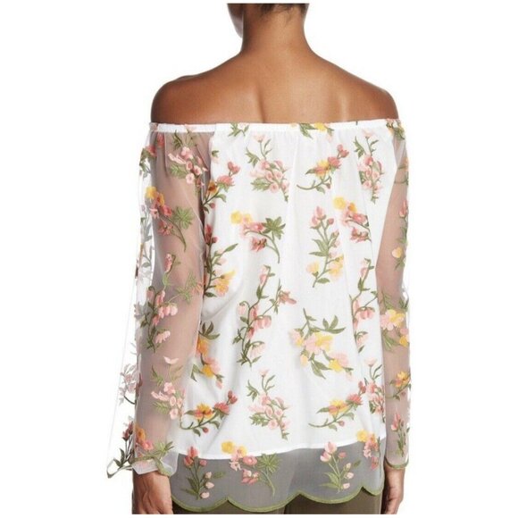 Nanette Lepore Floral Embroidered Off the Shoulder Mesh Blouse Women XS New - Picture 3 of 10
